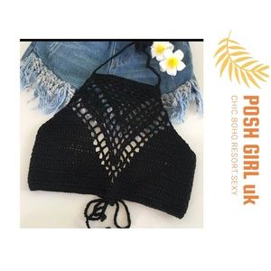 New Boho chic resort HALTER bikini crop top